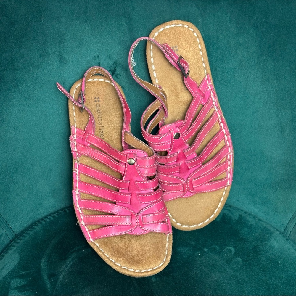 Naturalizer Pink Huarache-Inspired Sandals with Glossy Straps